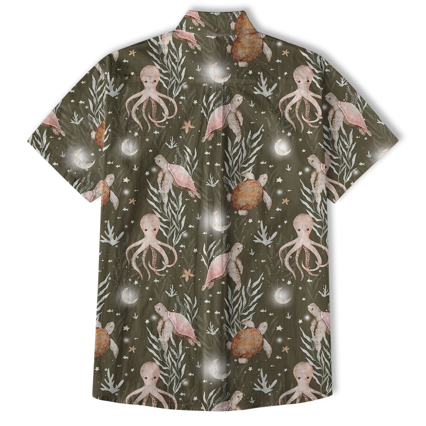 Ocean Animals Hawaiian Button Up Shirt, Turtle Summer Beach Shirt