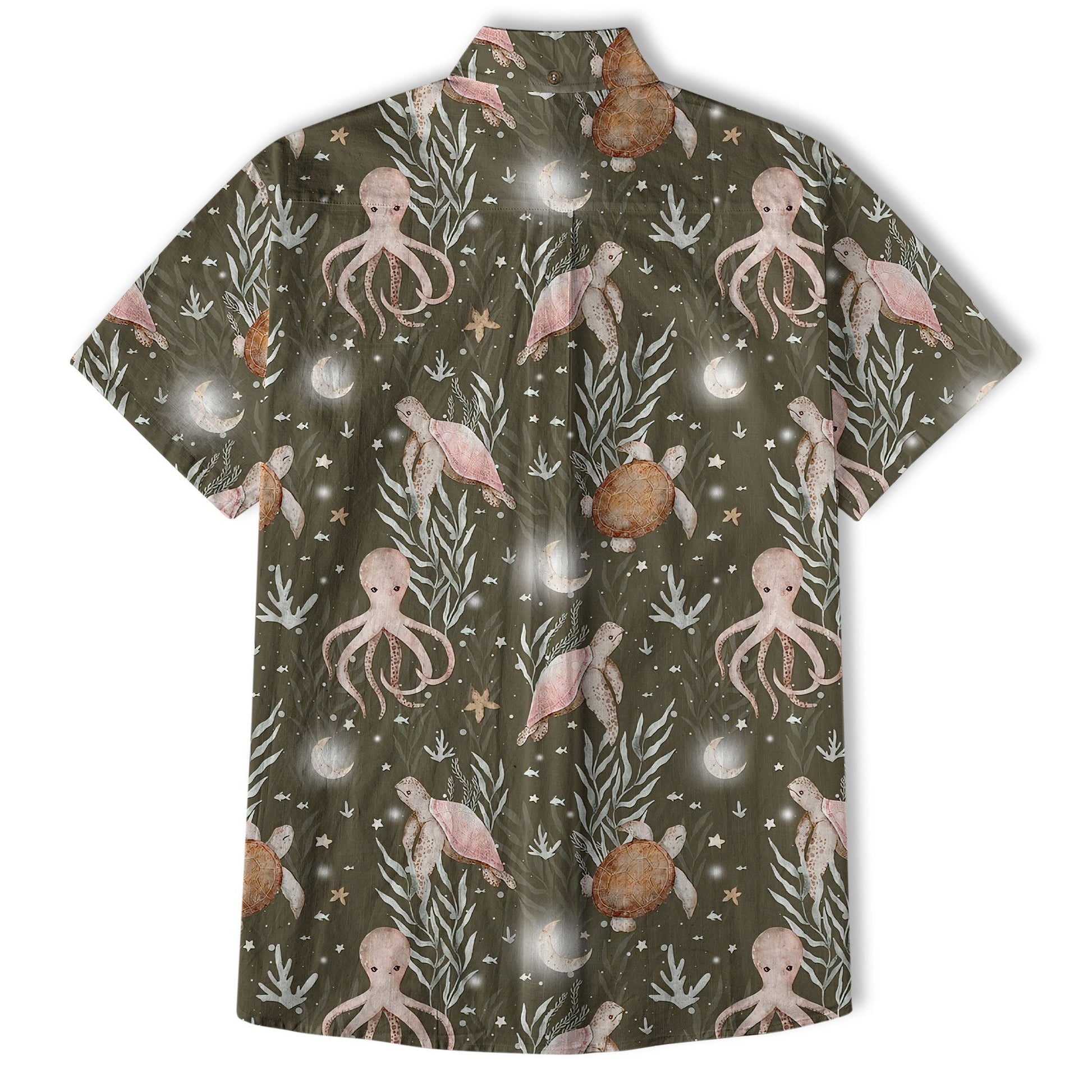 Ocean Animals Hawaiian Button Up Shirt, Turtle Summer Beach Shirt