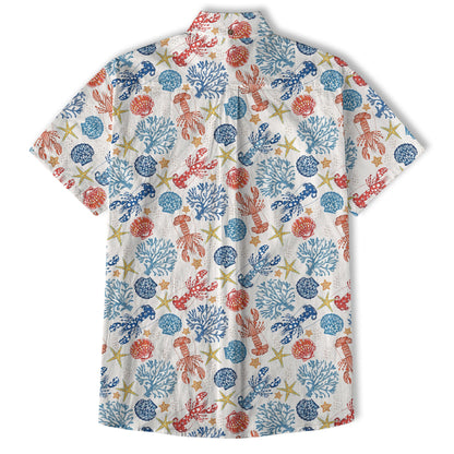 Ocean Animals Hawaiian Button Up Shirt, Optopus Summer Beach Shirt