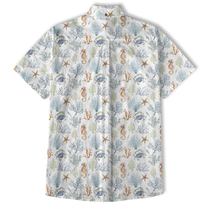 Ocean Animals Hawaiian Button Up Shirt, Optopus Summer Beach Shirt