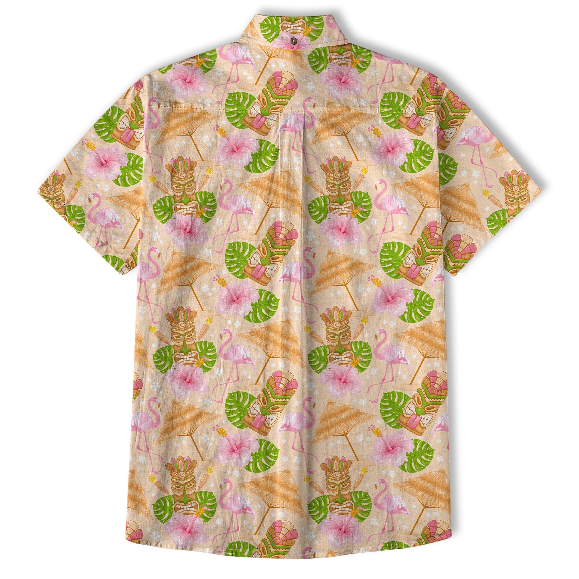 Tiki Mask Pattern Hawaii Shirt for Men, Aloha Flamingo Pattern Hawaii Shirt