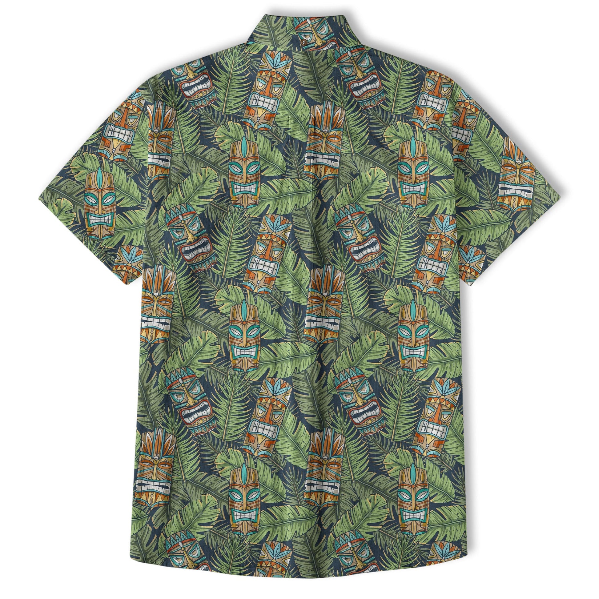 Surfing Tiki Mask Pattern Hawaii Shirt for Men, Aloha Flamingo Pattern Hawaii Shirt