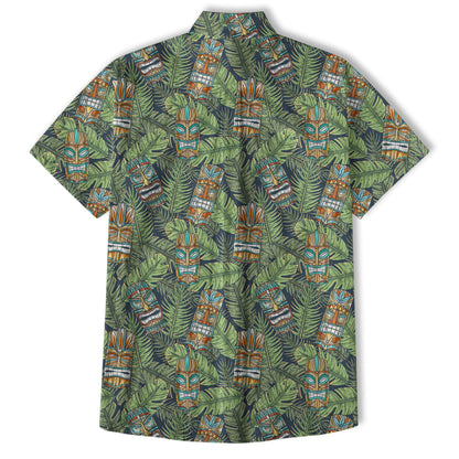 Surfing Tiki Mask Pattern Hawaii Shirt for Men, Aloha Flamingo Pattern Hawaii Shirt