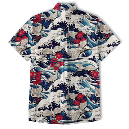 Crane Sakura Japanese Hawaiian Shirt Ocean Wave Koi Carp Fish Hawaiian