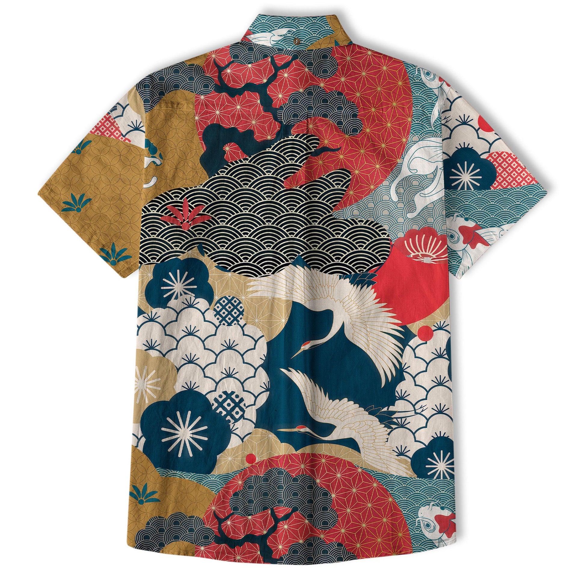 Crane Sakura Japanese Hawaiian Shirt Ocean Wave Koi Carp Fish Hawaiian