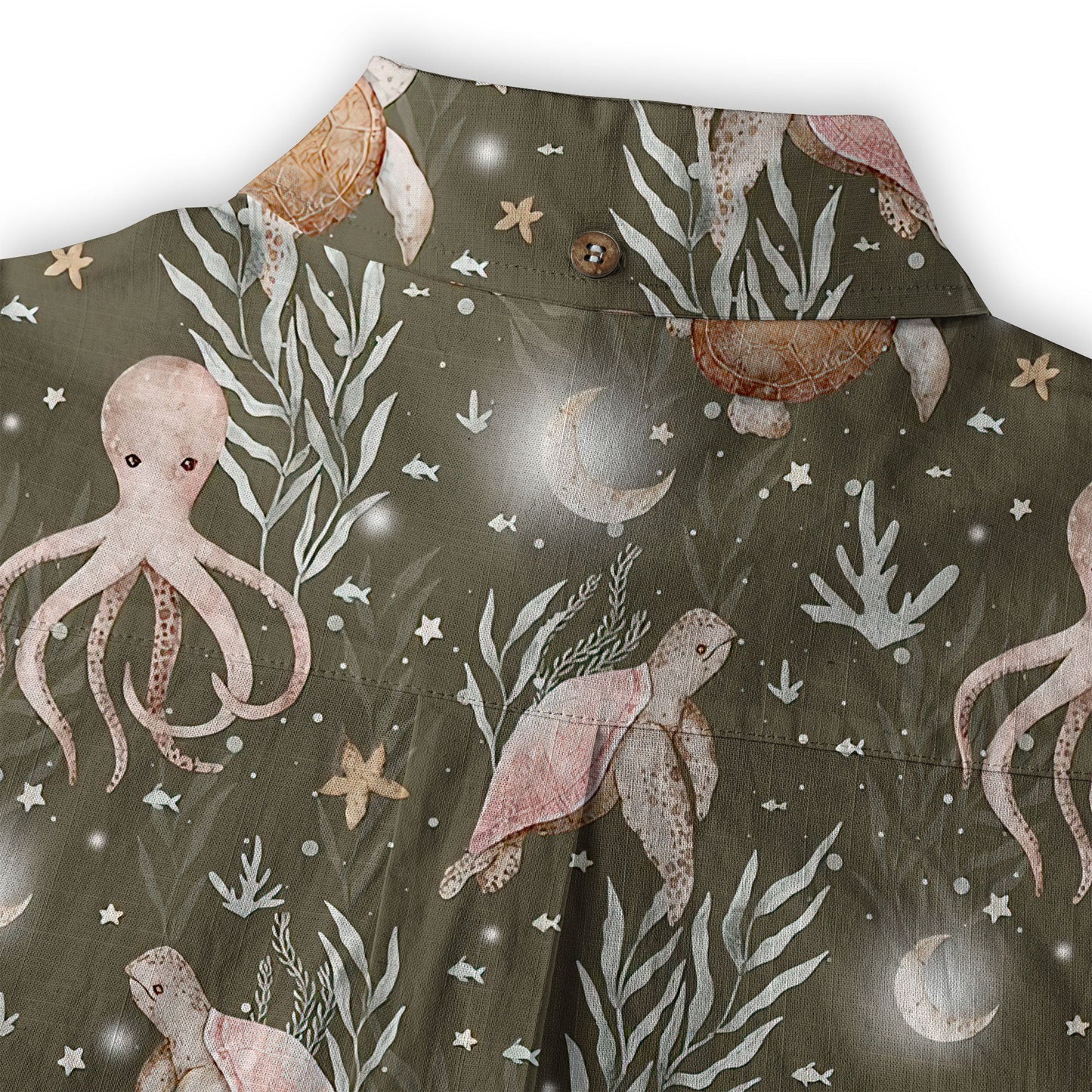 Ocean Animals Hawaiian Button Up Shirt, Turtle Summer Beach Shirt
