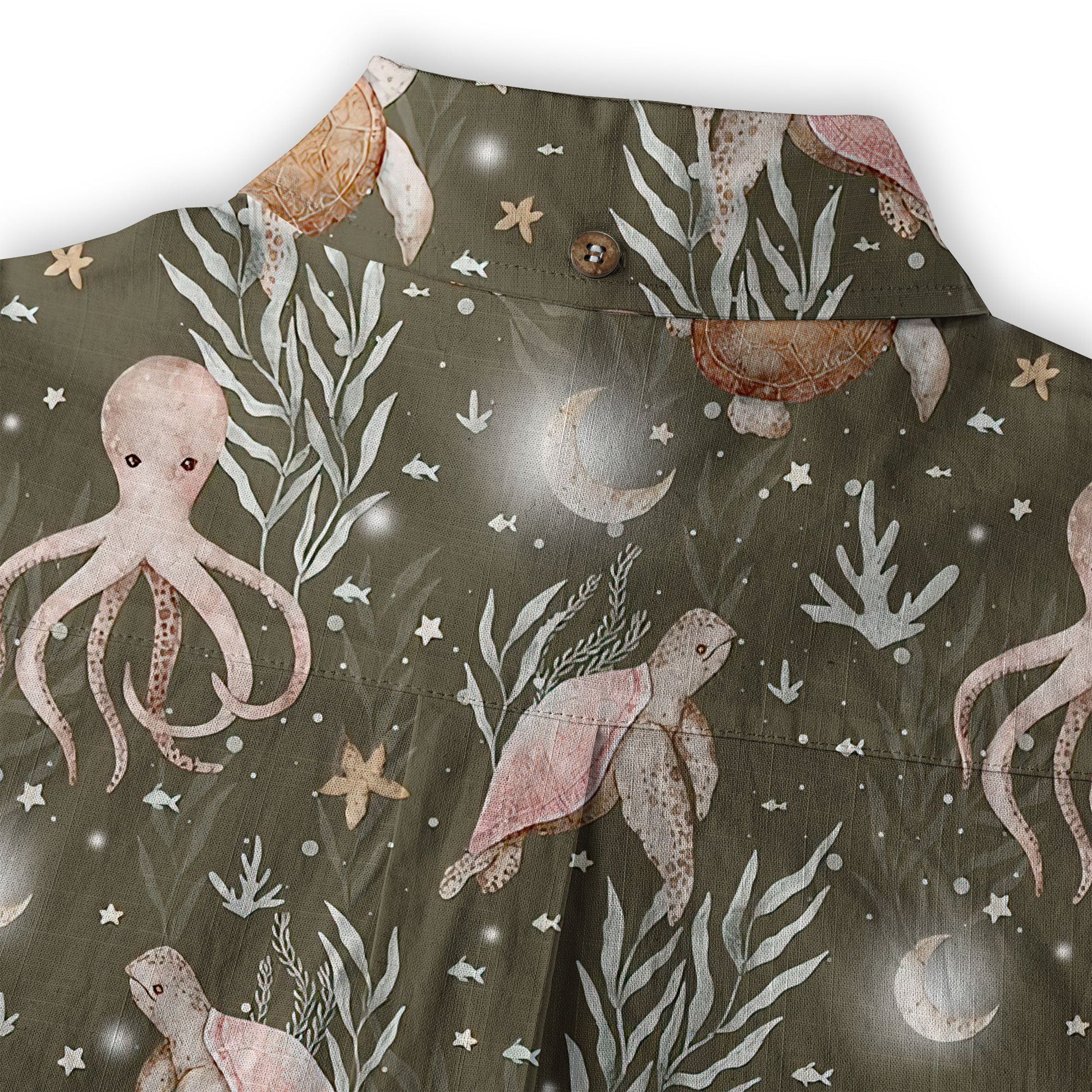 Ocean Animals Hawaiian Button Up Shirt, Turtle Summer Beach Shirt
