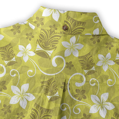 Tiki Mask Pattern Hawaii Shirt for Men, Aloha Floral Pattern Hawaii Shirt