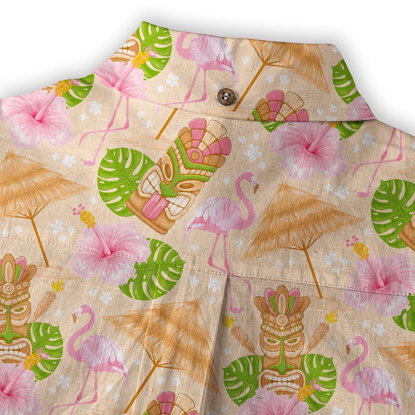 Tiki Mask Pattern Hawaii Shirt for Men, Aloha Flamingo Pattern Hawaii Shirt