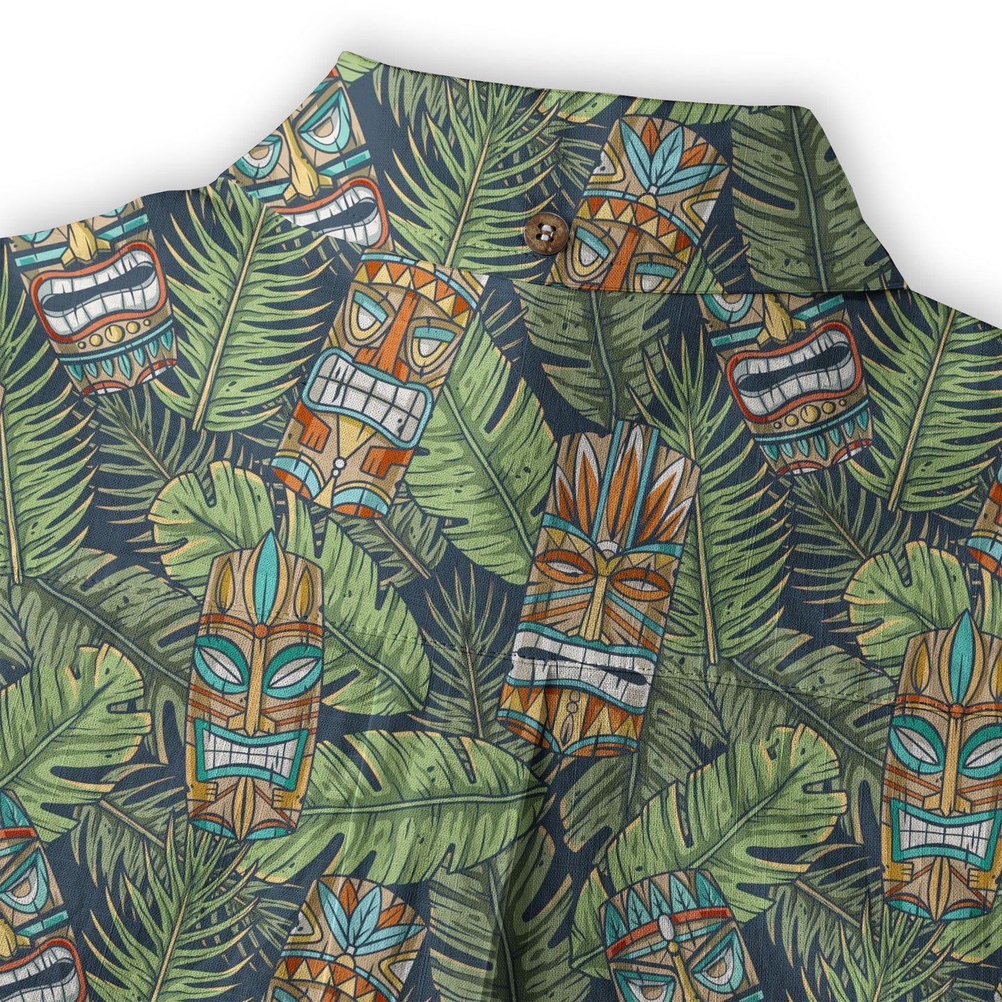 Surfing Tiki Mask Pattern Hawaii Shirt for Men, Aloha Flamingo Pattern Hawaii Shirt