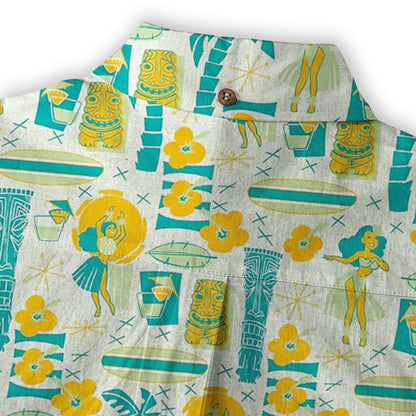 Surfing Tiki Mask Pattern Hawaii Shirt for Men, Tiki Mask Hawaiian Shirt