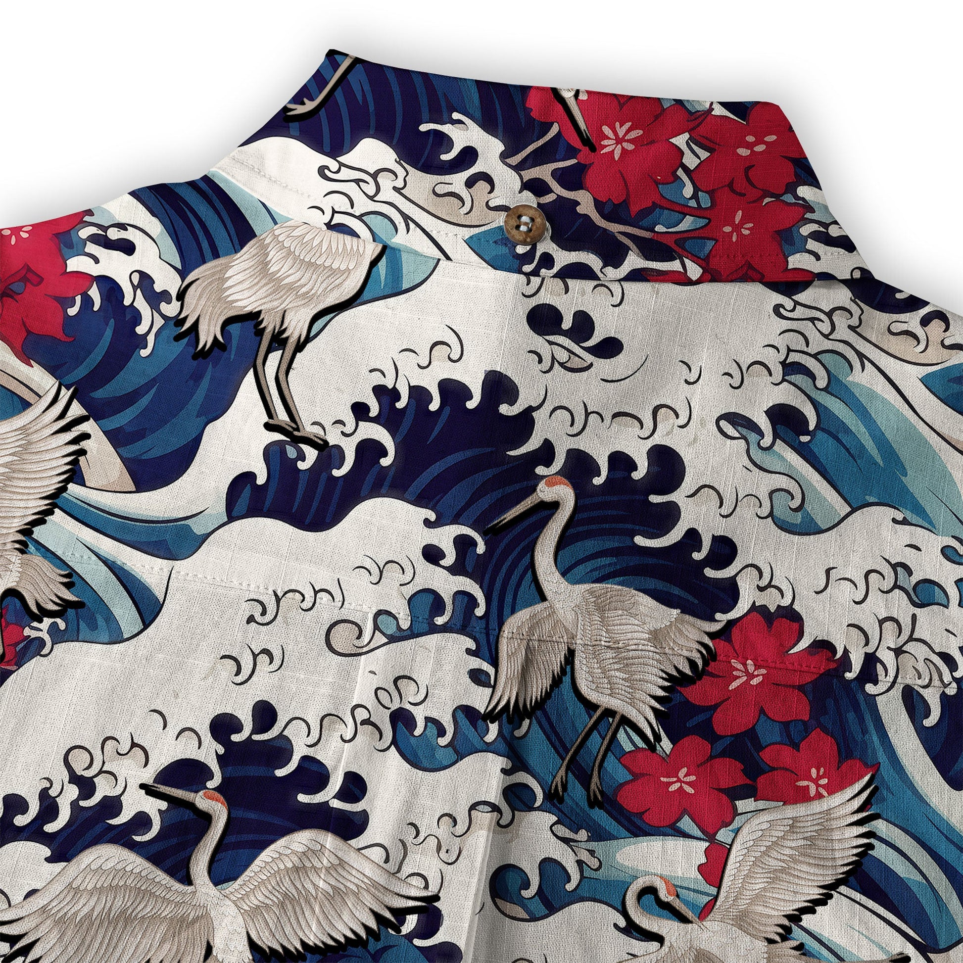 Crane Sakura Japanese Hawaiian Shirt Ocean Wave Koi Carp Fish Hawaiian