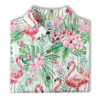 Floral Flamingo Hawaii Pattern Shirt, Hibiscus Hawaiian Shirt