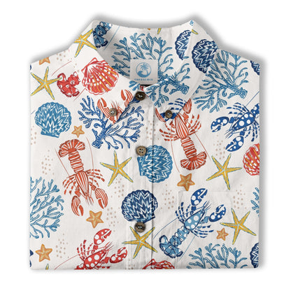 Ocean Animals Hawaiian Button Up Shirt, Optopus Summer Beach Shirt