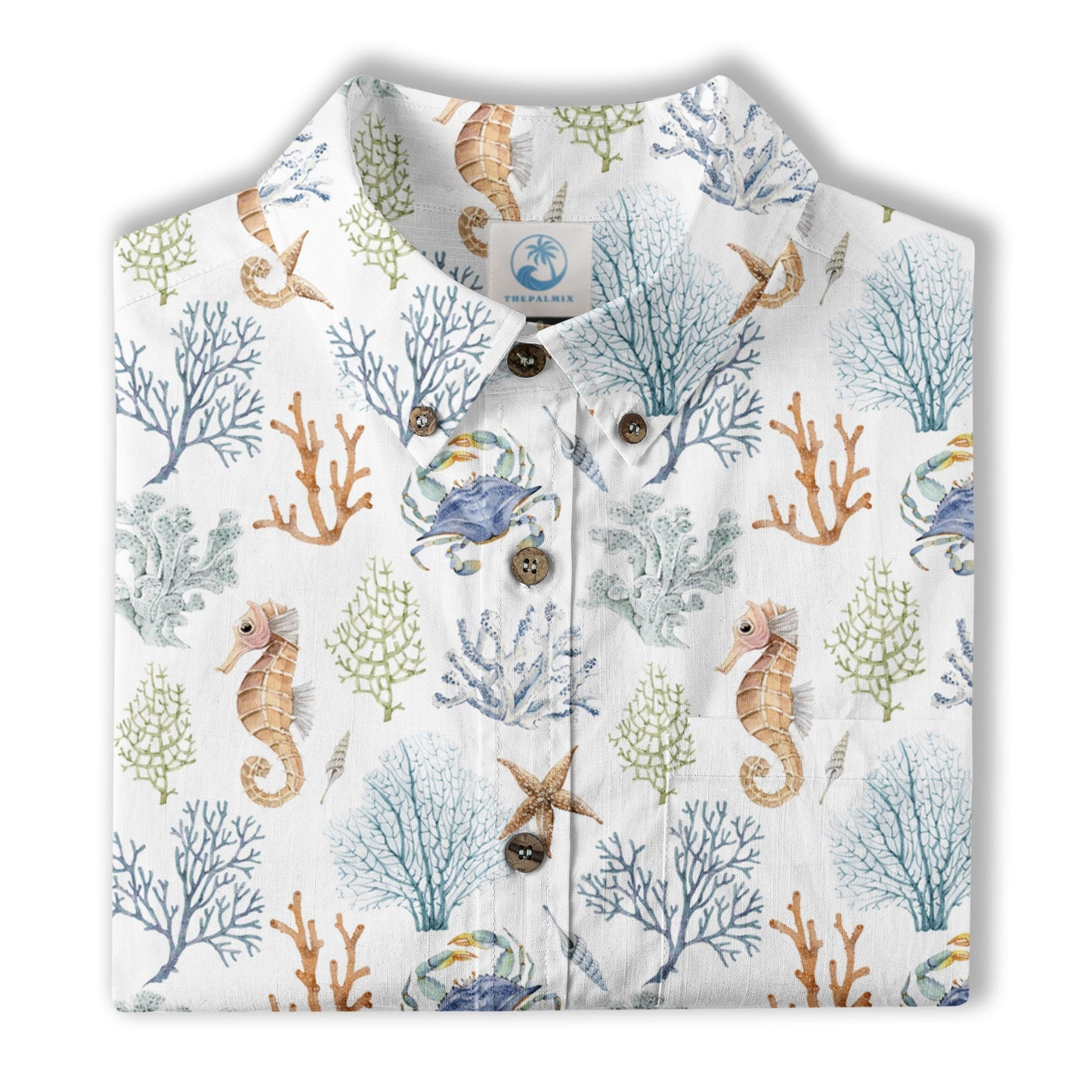 Ocean Animals Hawaiian Button Up Shirt, Optopus Summer Beach Shirt
