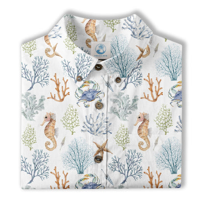 Ocean Animals Hawaiian Button Up Shirt, Optopus Summer Beach Shirt