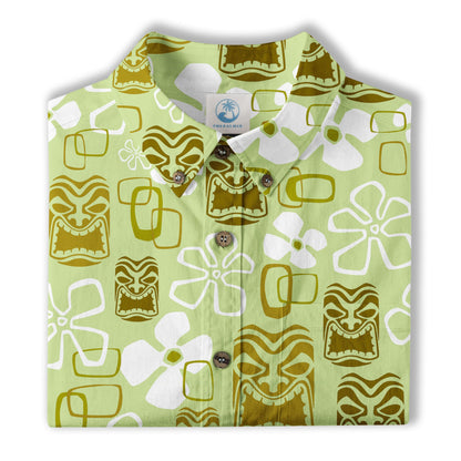 Exotic Tiki Pattern Hawaii Shirt for Men, Hibiscus Hawaii Shirt