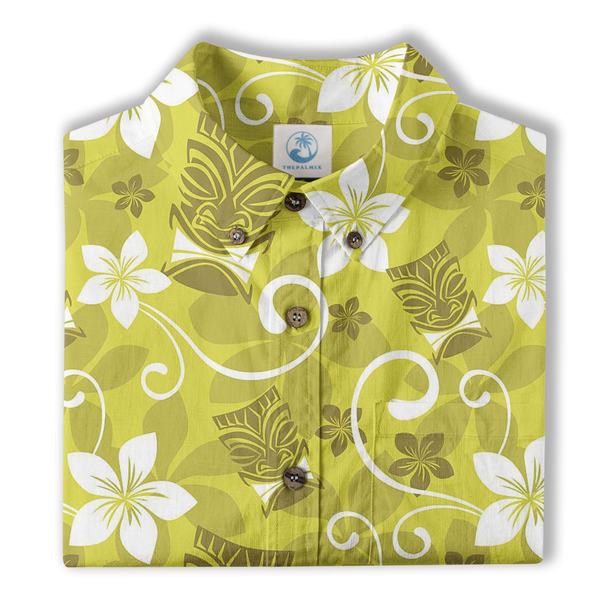 Tiki Mask Pattern Hawaii Shirt for Men, Aloha Floral Pattern Hawaii Shirt