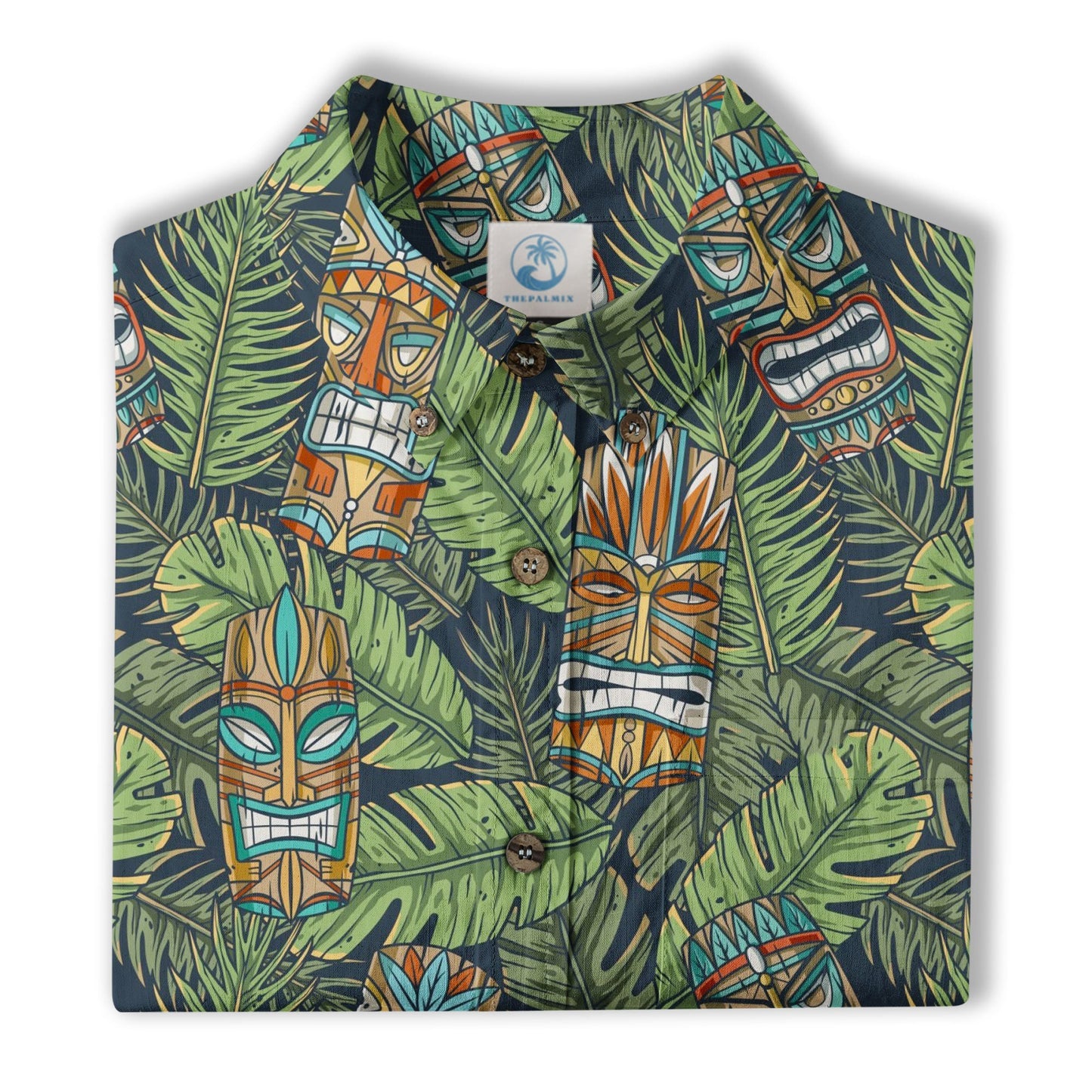 Surfing Tiki Mask Pattern Hawaii Shirt for Men, Aloha Flamingo Pattern Hawaii Shirt