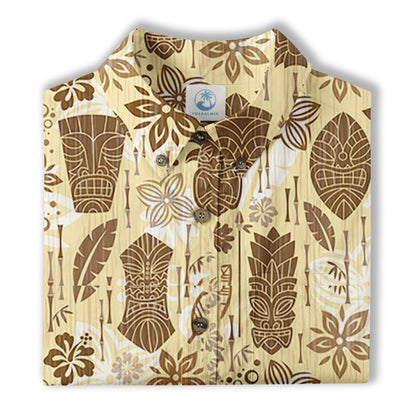 Surfing Tiki Mask Pattern Hawaii Shirt for Men, Tiki Mask Hawaiian Shirt