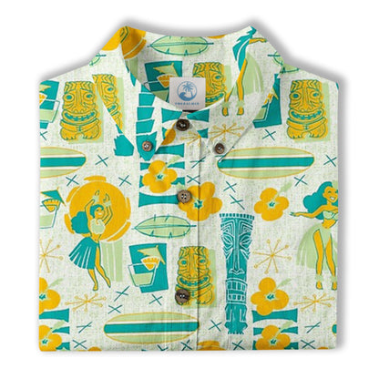 Surfing Tiki Mask Pattern Hawaii Shirt for Men, Tiki Mask Hawaiian Shirt