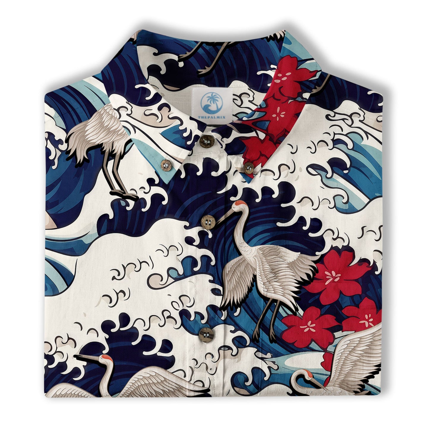 Crane Sakura Japanese Hawaiian Shirt Ocean Wave Koi Carp Fish Hawaiian