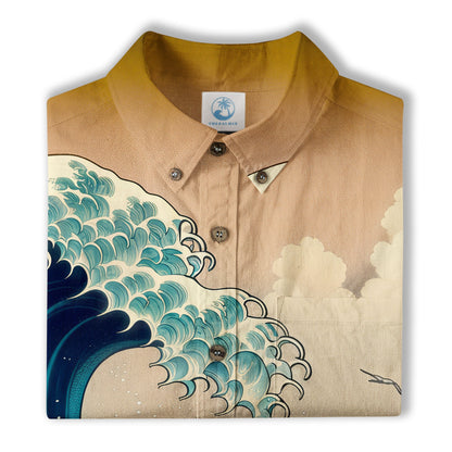 Crane Sakura Japanese Hawaiian Shirt Ocean Wave Koi Carp Fish Hawaiian