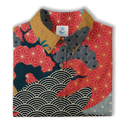 Crane Sakura Japanese Hawaiian Shirt Ocean Wave Koi Carp Fish Hawaiian