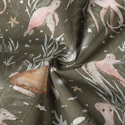 Ocean Animals Hawaiian Button Up Shirt, Turtle Summer Beach Shirt