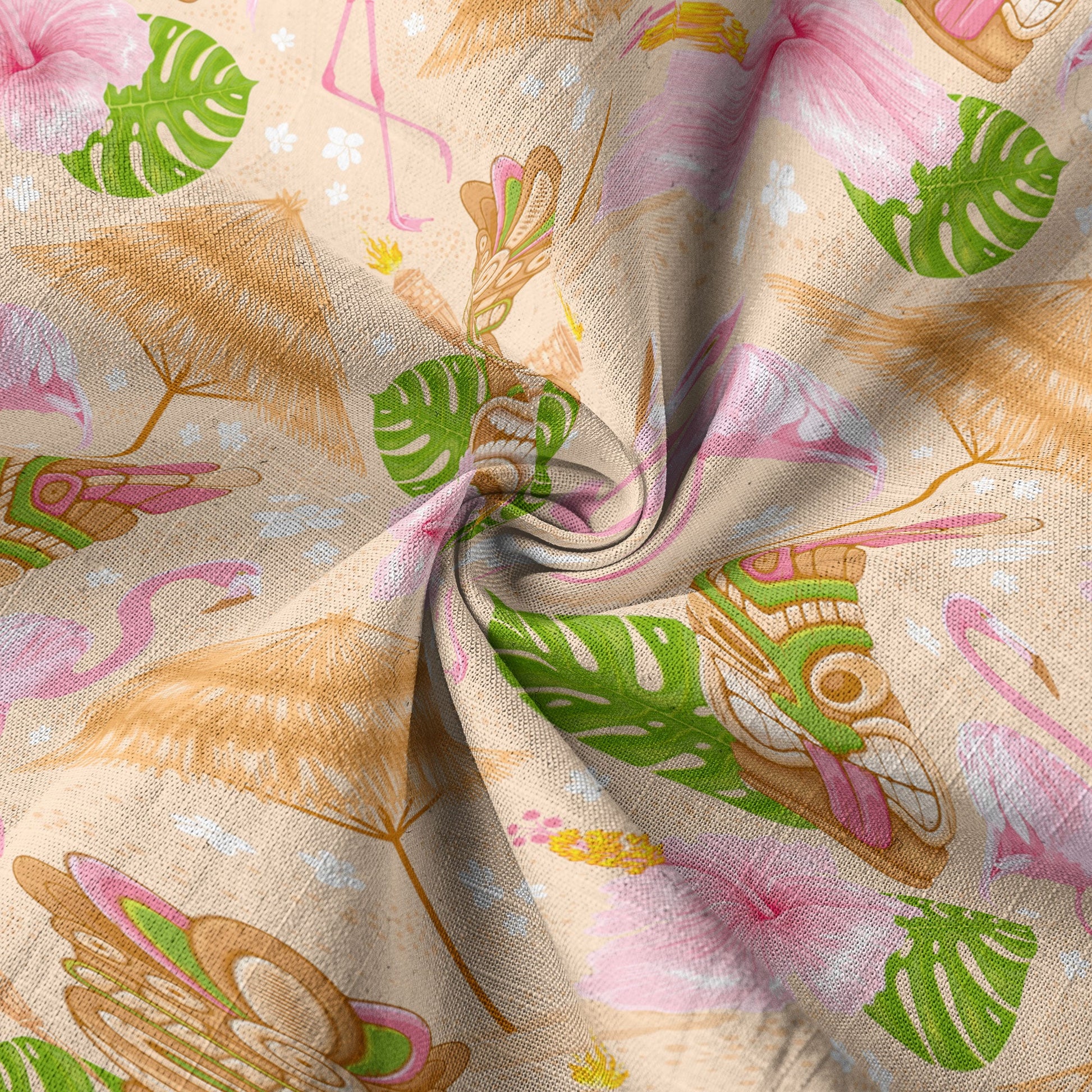 Tiki Mask Pattern Hawaii Shirt for Men, Aloha Flamingo Pattern Hawaii Shirt
