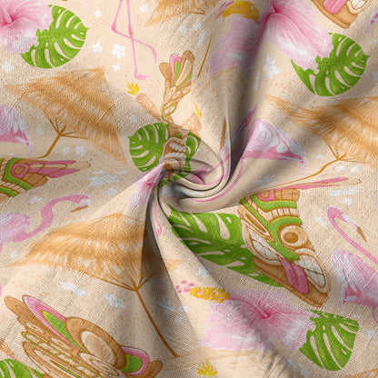Tiki Mask Pattern Hawaii Shirt for Men, Aloha Flamingo Pattern Hawaii Shirt
