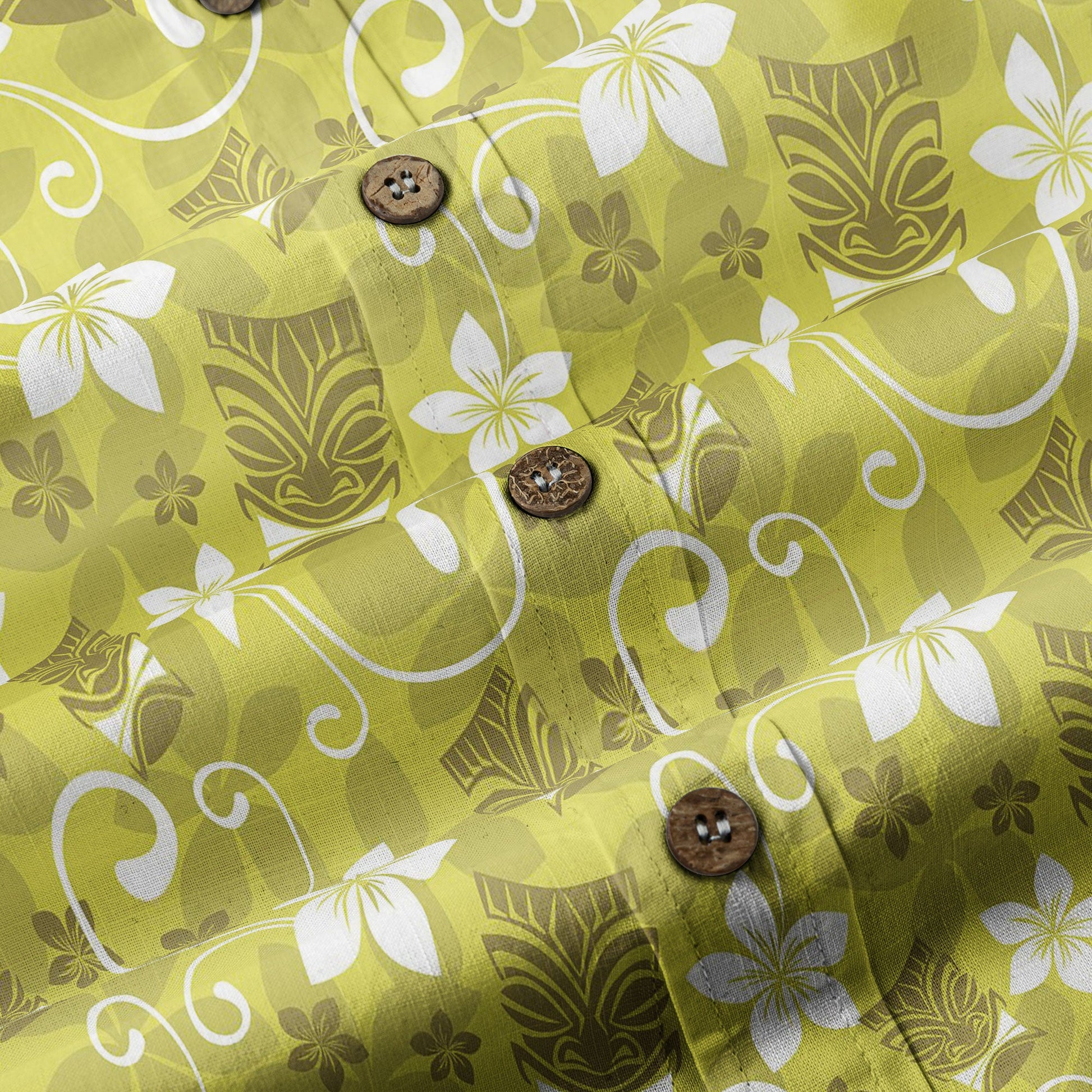 Tiki Mask Pattern Hawaii Shirt for Men, Aloha Floral Pattern Hawaii Shirt