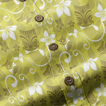 Tiki Mask Pattern Hawaii Shirt for Men, Aloha Floral Pattern Hawaii Shirt