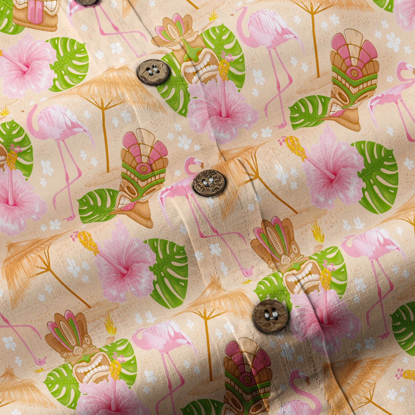 Tiki Mask Pattern Hawaii Shirt for Men, Aloha Flamingo Pattern Hawaii Shirt