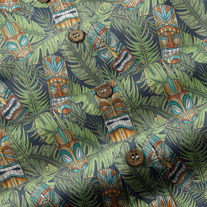 Surfing Tiki Mask Pattern Hawaii Shirt for Men, Aloha Flamingo Pattern Hawaii Shirt