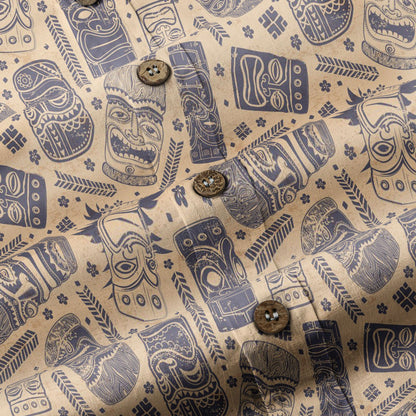 Surfing Tiki Mask Pattern Hawaii Shirt for Men, Tiki Mask Hawaiian Shirt