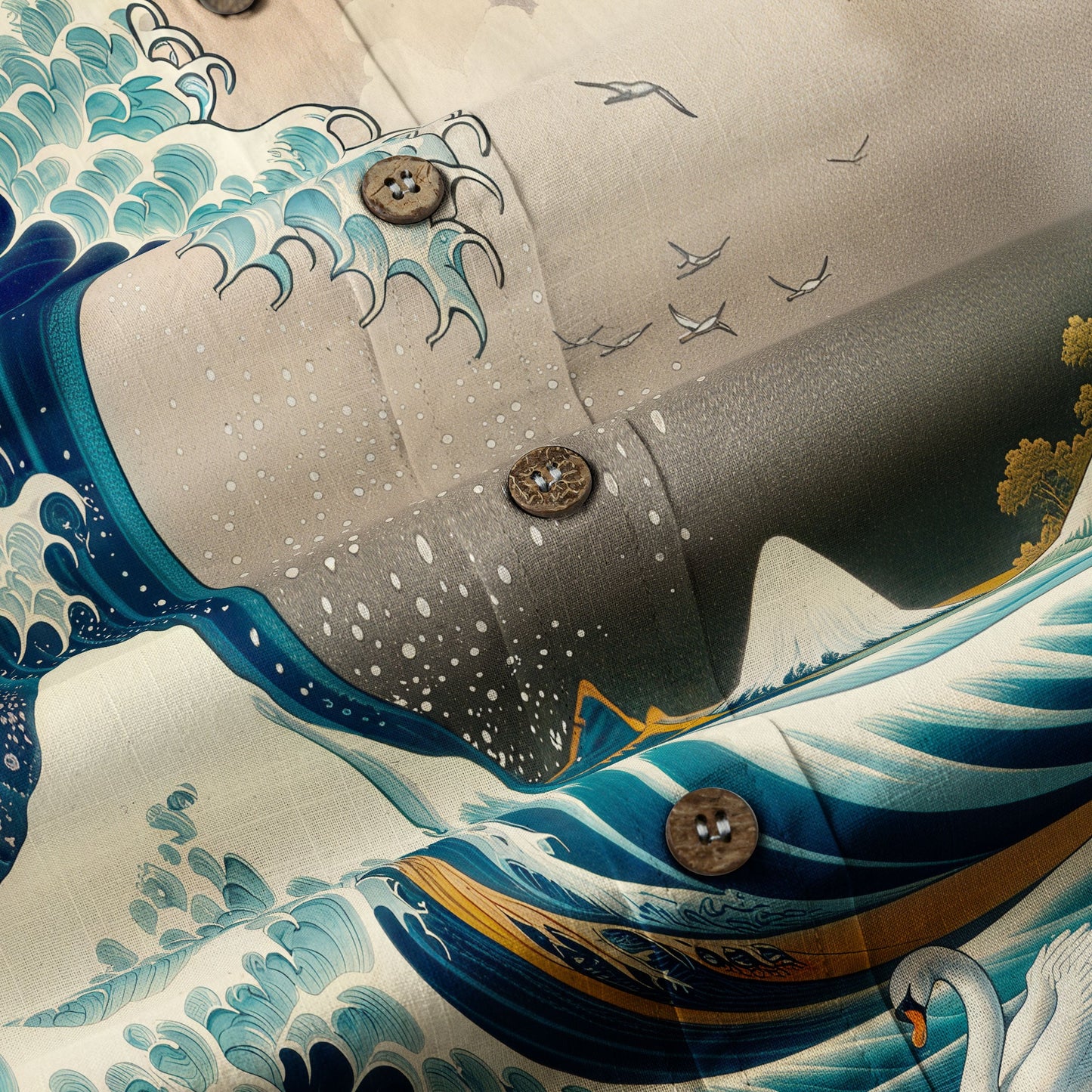 Crane Sakura Japanese Hawaiian Shirt Ocean Wave Koi Carp Fish Hawaiian