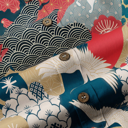 Crane Sakura Japanese Hawaiian Shirt Ocean Wave Koi Carp Fish Hawaiian