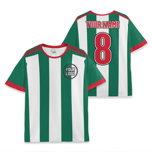 Custom Team Green and White Bold Stripe Soccer Jersey