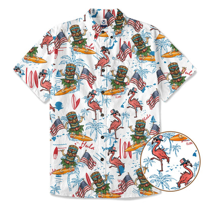 Tiki Mask USA Flag Independence Day  - Cotton Hawaii Shirt