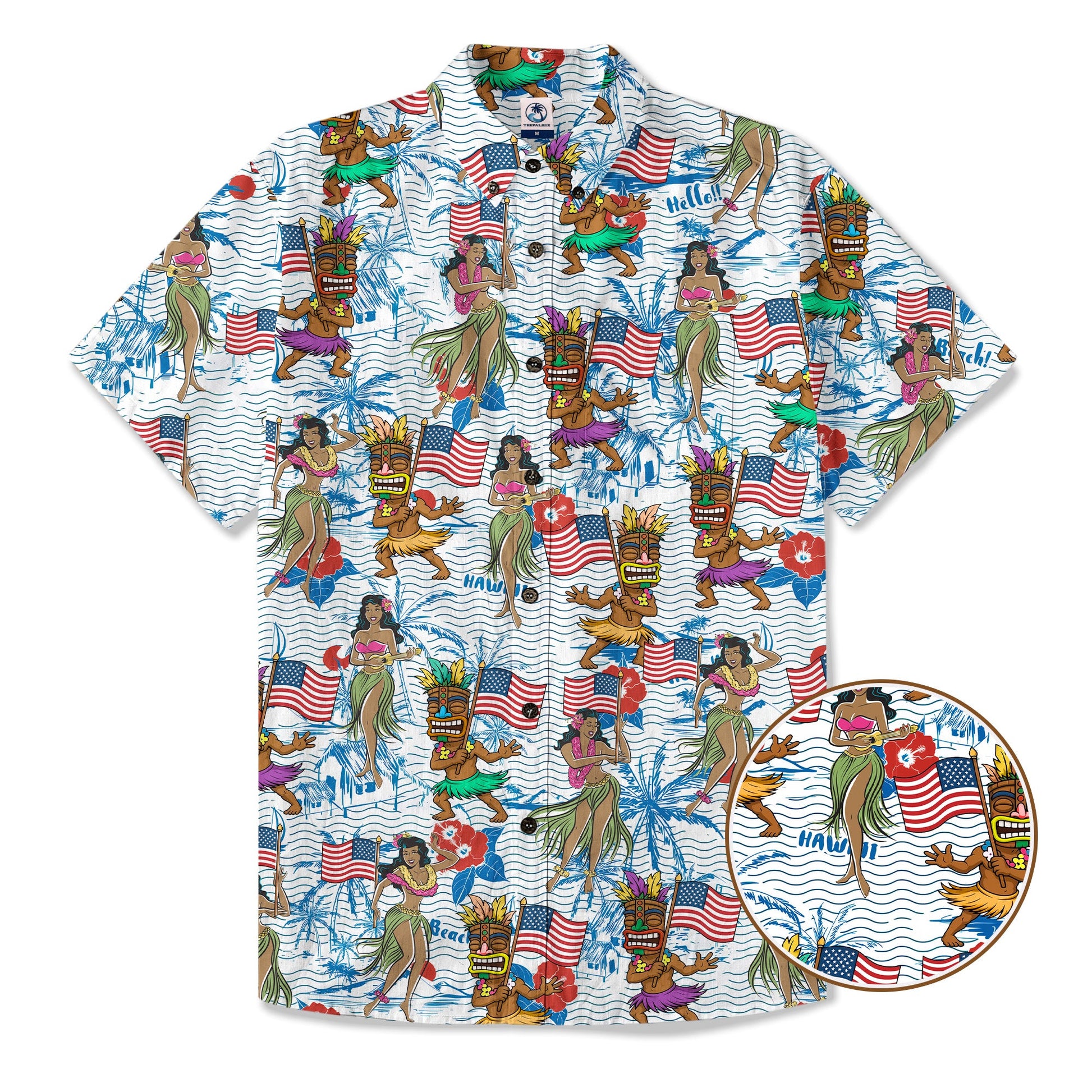 Tiki Mask Hula Dance Independence Day of USA - Cotton Hawaii Shirt