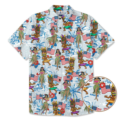 Tiki Mask Hula Dance Independence Day of USA - Cotton Hawaii Shirt