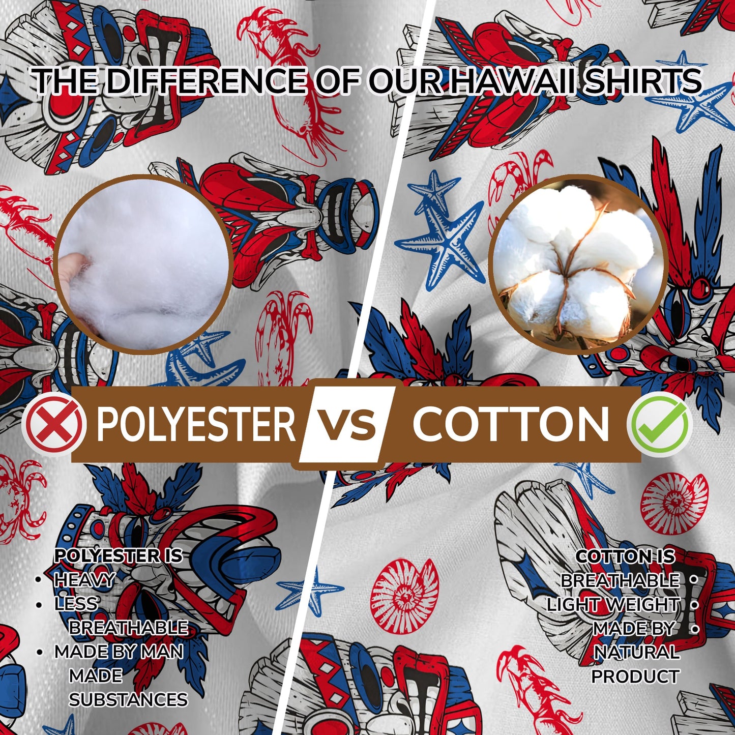 Tiki Mask US Flag Independence Day  - Cotton Hawaii Shirt