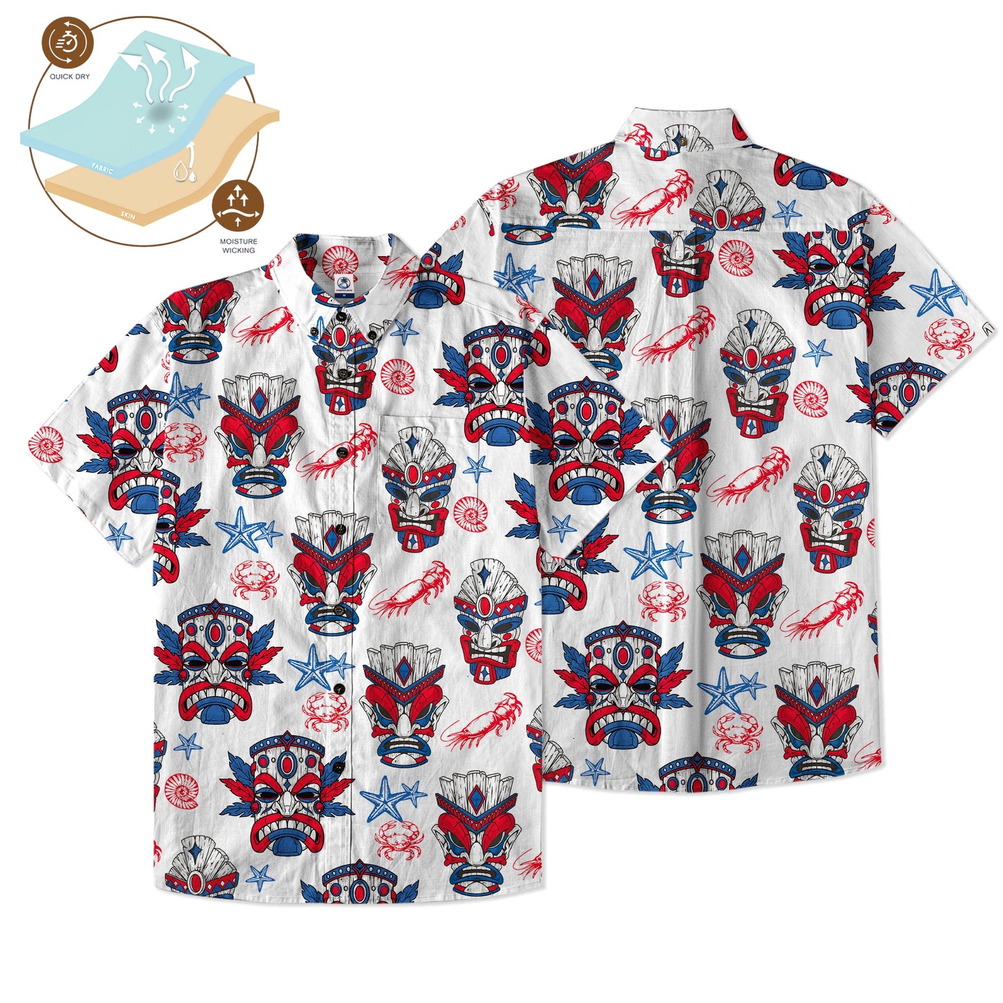 Tiki Mask US Flag Independence Day  - Cotton Hawaii Shirt