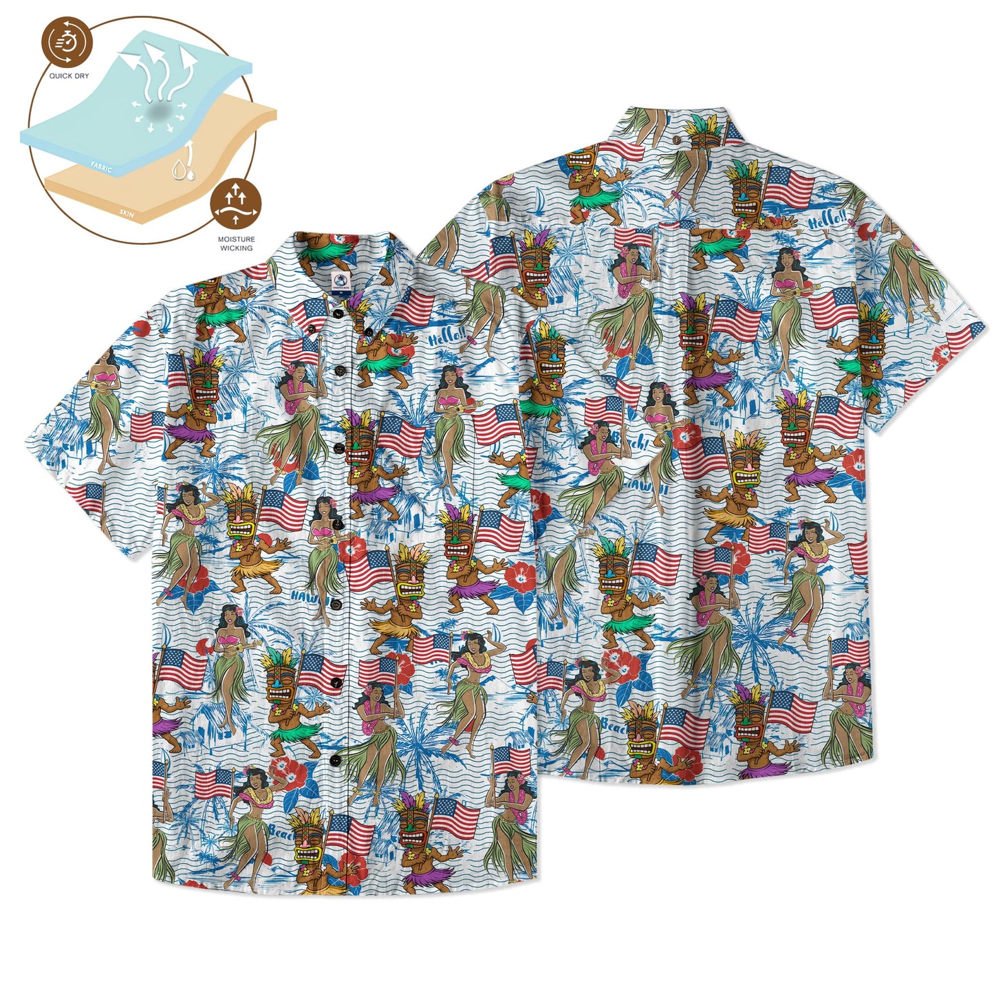 Tiki Mask Hula Dance Independence Day of USA - Cotton Hawaii Shirt