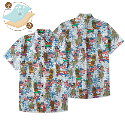 Tiki Mask Hula Dance Independence Day of USA - Cotton Hawaii Shirt