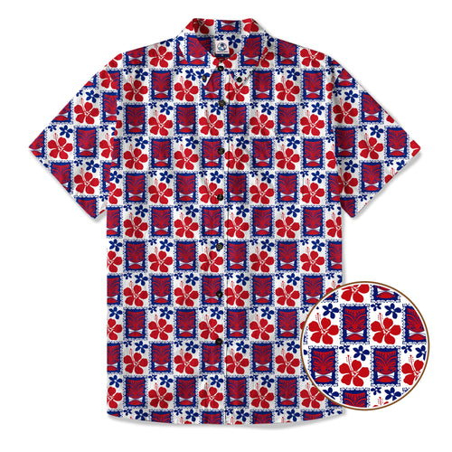 Tiki US Flag Independence Day  - Cotton Hawaii Shirt