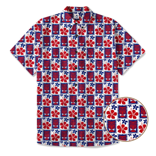 Tiki US Flag Independence Day  - Cotton Hawaii Shirt