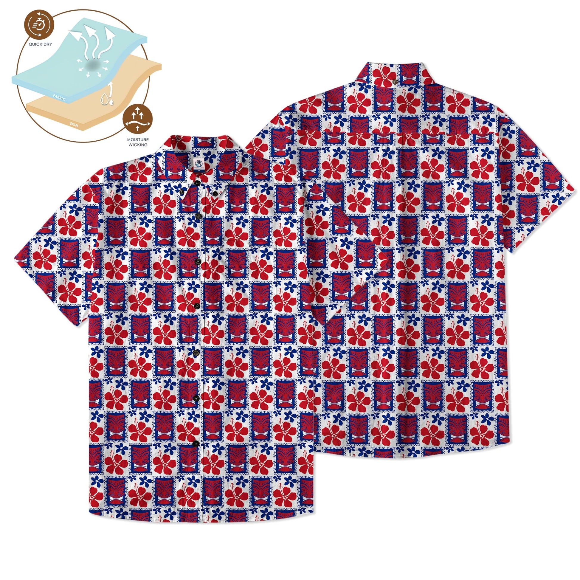 Tiki US Flag Independence Day  - Cotton Hawaii Shirt