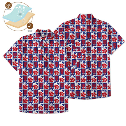 Tiki US Flag Independence Day  - Cotton Hawaii Shirt